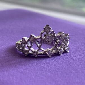 💛 18k White Gold Diamond Princess Crown Ring